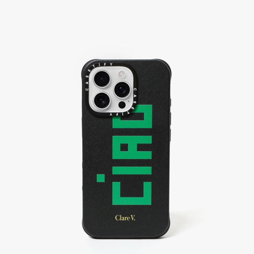 Clare V X Casetify leather phone case black with green CIAO iPhone 16 pro MAX - Picture 2 of 10